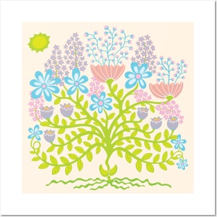 FLOWER BURST Retro Boho Floral Botanical in Pastel Pink Blue Lavender Green - UnBlink Studio by Jackie Tahara Posters and Art